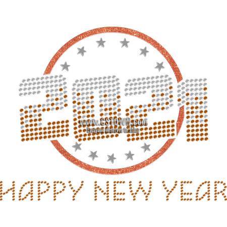Shining Orange 2021 Happy New Year Iron On Stickers